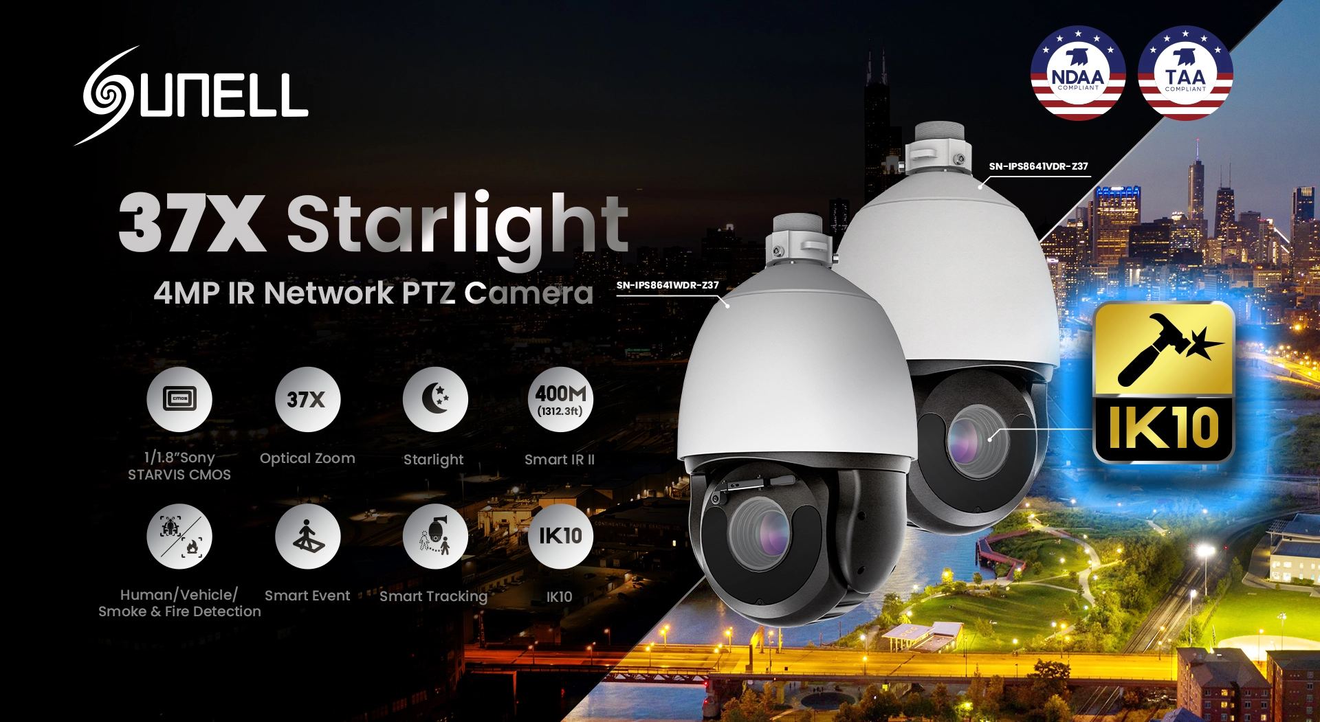 Встречайте Sunell новейшую 4-мегапиксельную купольную PTZ-камеру Starlight